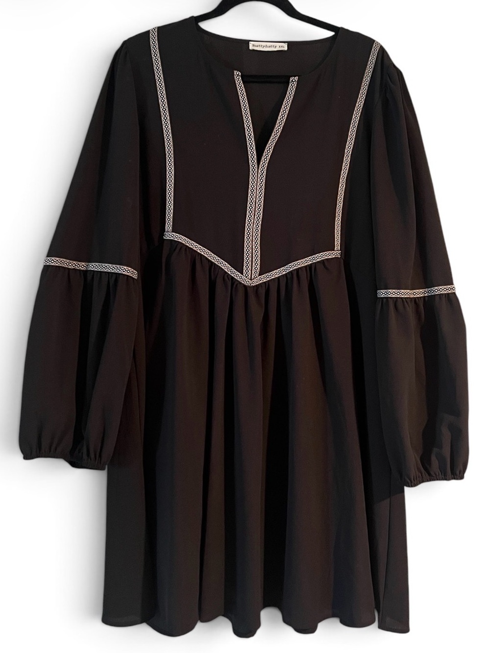 Rusttydustty Black Long-Sleeve Embroidered Peasant Dress